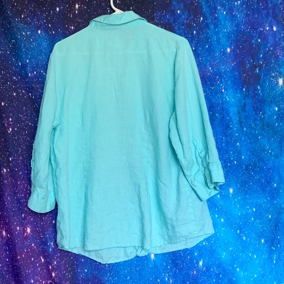 Edward....Woman- Aqua Button up Long Sleeve Top - Picture 3 of 3